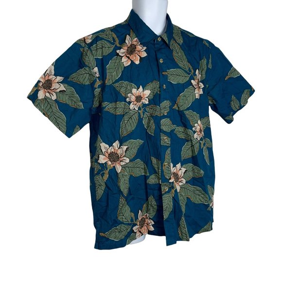 Cooke Street Vintage Y2K Blue Floral Leaf Hawaiian Button Front Shirt L - Picture 4 of 10